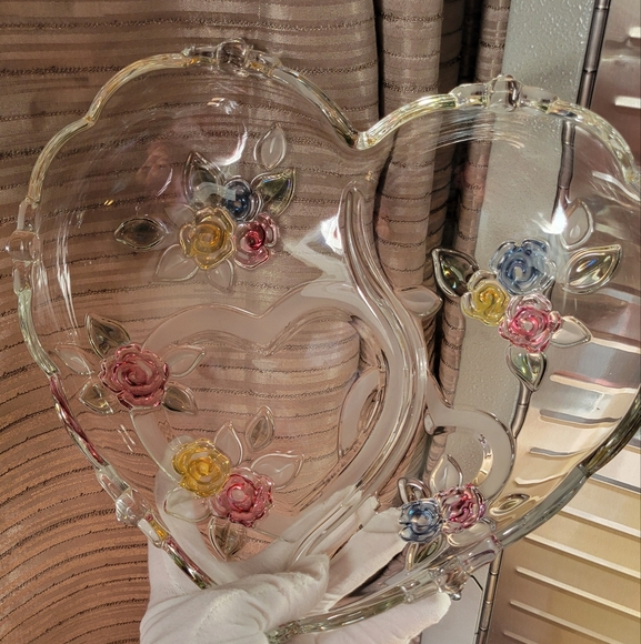 Vintage Lead Crystal Mikasa Heart Shaped Bowl Double Hearts - Picture 13 of 16